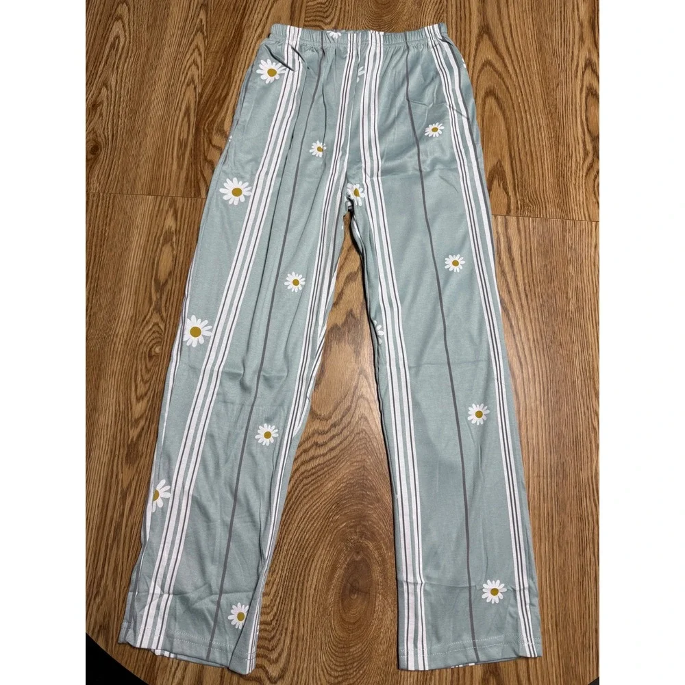 Women's Large Seafoam Green Daisy Floral Pajama Lounge Set NWT Cozy Sleepwear